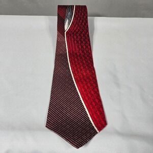 Emilio Ponti Necktie Mens 3.75" Red Burgundy Striped Silk Hand Made Tie